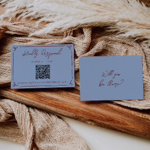 Exklusiv djup röd blå ram Whimsy bröllops QR-kod OSA Kort