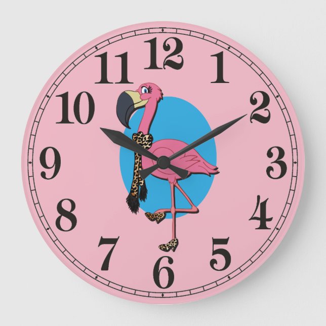 Exklusiv Flamingo Rund (Stor) Väggklocka (Framsida)