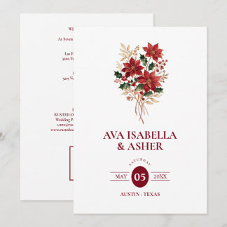 Exklusiv julpoinsettia bröllops QR TLW26 Inbjudningar