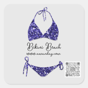 Exklusiv Klänning Qr Kod Blå Marin Glitter Bikini Fyrkantigt Klistermärke