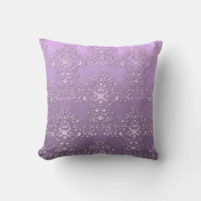 Exklusiv lavendel och lila tvåtons-damask kudde (Framsida)