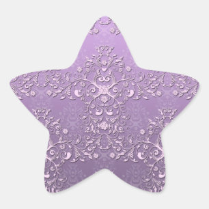 Exklusiv lavendel och lila tvåtons-damask stjärnformat klistermärke