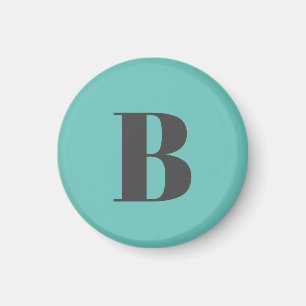Exklusiv Light Teal Grått Monogram Initial Brev Magnet