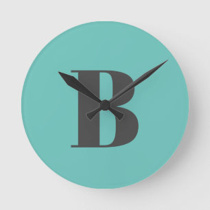 Exklusiv Light Teal Grått Monogram Initial Brev Rund Klocka