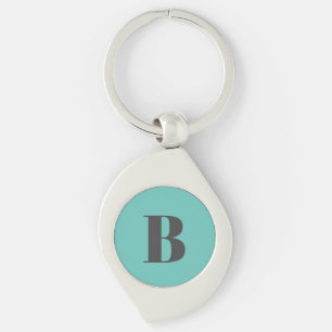 Exklusiv Light Teal Grått Monogram Initial Brev Swirl Silverfärgad Nyckelring