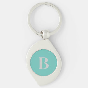 Exklusiv Light Teal Grått Monogram Initial Brev Swirl Silverfärgad Nyckelring