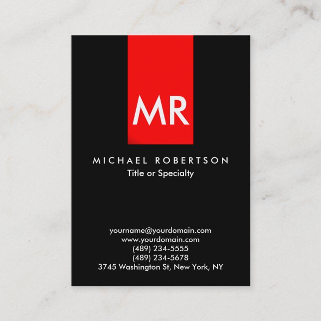 Exklusiv Monogram Black Red Rand Elegant Visitkort (Framsida)