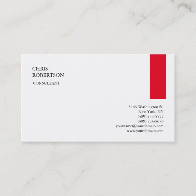 Exklusiv Red White Modern Minimalist Plain Visitkort (Framsida)