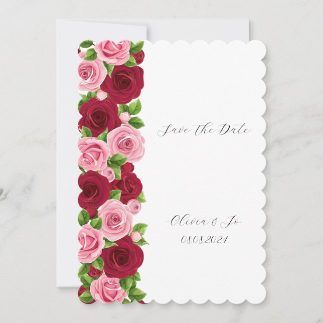 exklusiv röd och rosa blomsterlig spara-datum-kort inbjudningar (Framsida)