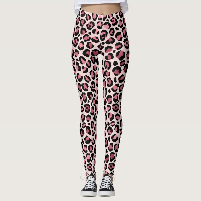 Exklusiv rosa leopard abstrakt leggings (Framsida)