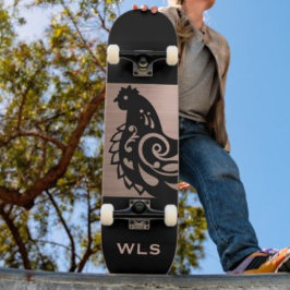 Exklusiv silhuett av höna i falskt koppar och svar mini skateboard bräda 18,5 cm