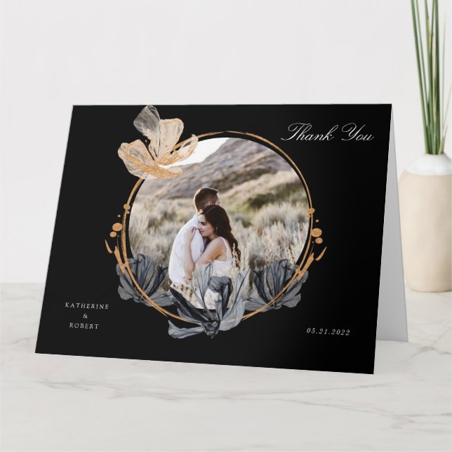 exklusiv svart guld blommig tack-kort tack kort (Framsida)