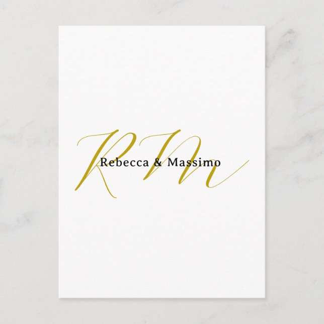 Exklusiv unik guld färg monogram modernt namn helg vykort (Framsida)