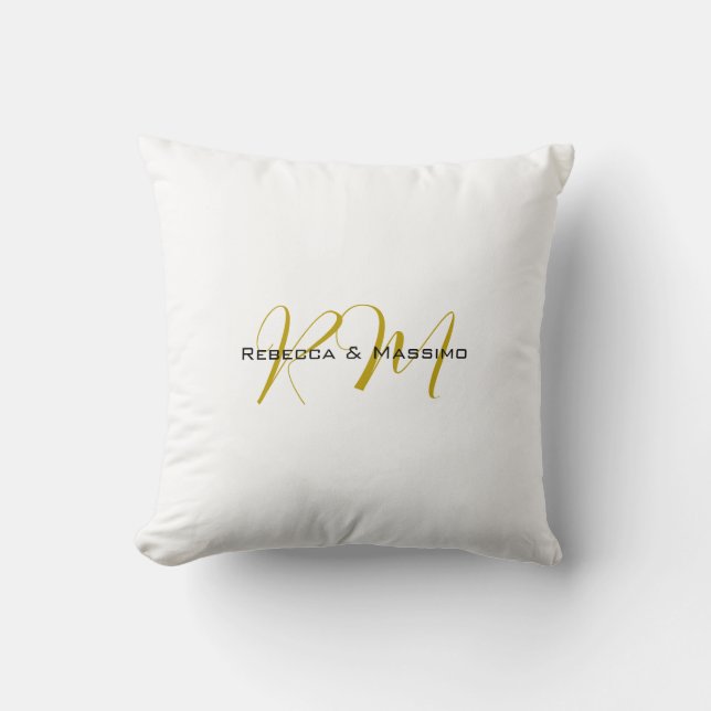 Exklusiv unik guld färg monogram modernt namn kudde (Framsida)