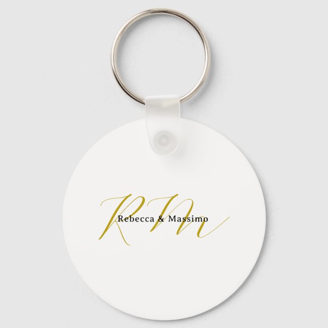 Exklusiv unik guld färg monogram modernt namn nyckelring (Framsida)