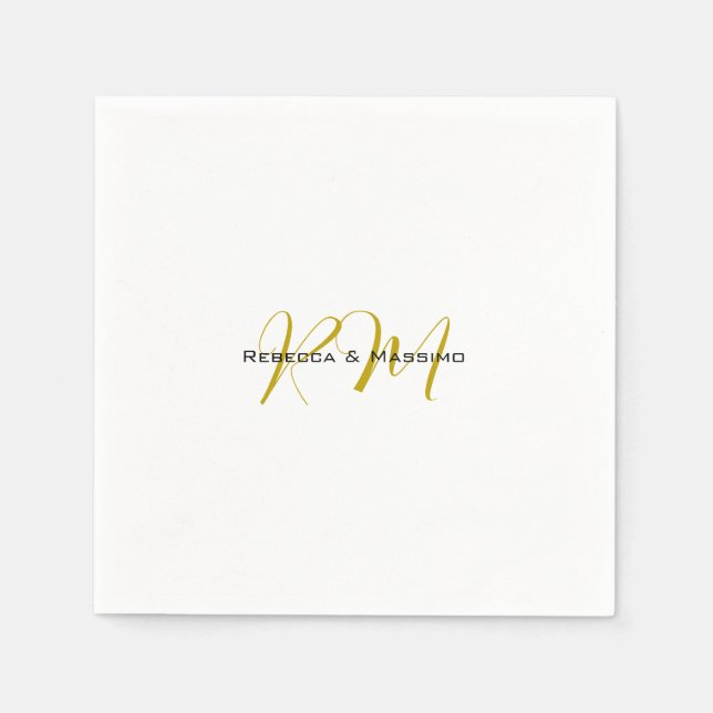 Exklusiv unik guld färg monogram modernt namn pappersservett (Framsidan)