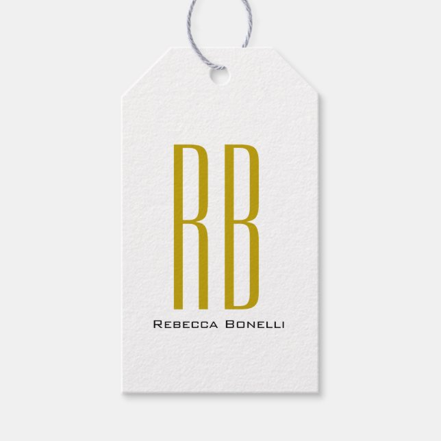 Exklusiv unik guld färg monogram modernt namn presentetikett (Framsidan)