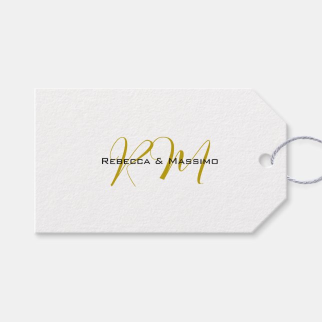 Exklusiv unik guld färg monogram modernt namn presentetikett (Framsidan (Horisontell))