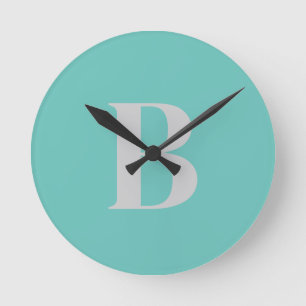 Exklusiv Unik Light Teal Grått Monogram Initial Rund Klocka