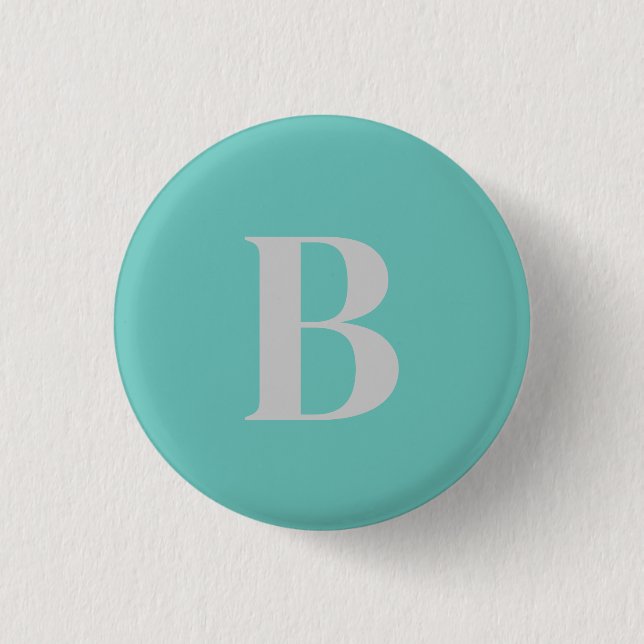 Exklusiv Unik Light Teal Grått Monogram Modern Knapp (Framsida)