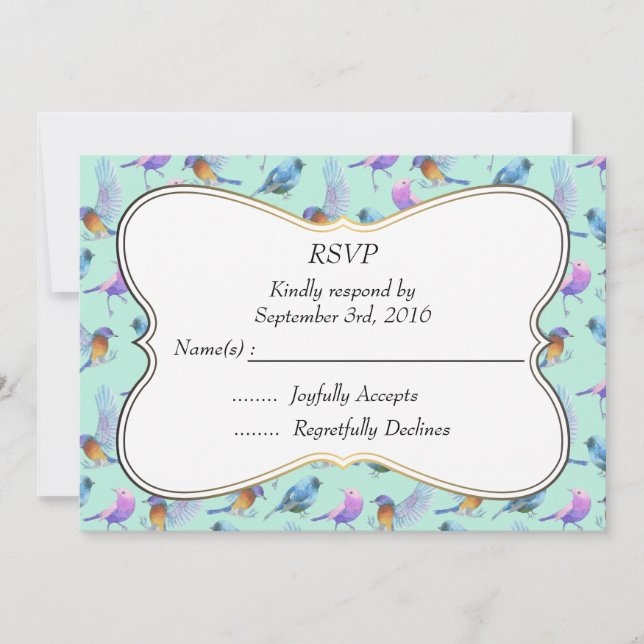 Exklusiva Fågelakvareller med Ram Bröllops RSVP Inbjudningar (Framsida)