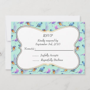 Exklusiva Fågelakvareller med Ram Bröllops RSVP Inbjudningar