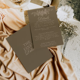 Exklusiva Taupe Bruna Blommiga Boho Bröllopsdetalj Tilläggskort