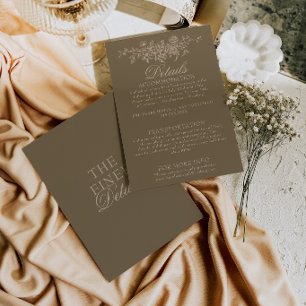Exklusiva Taupe Bruna Blommiga Boho Bröllopsdetalj Tilläggskort