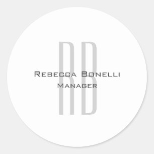 Exklusivens unika vita Grått-monogram, modern Runt Klistermärke