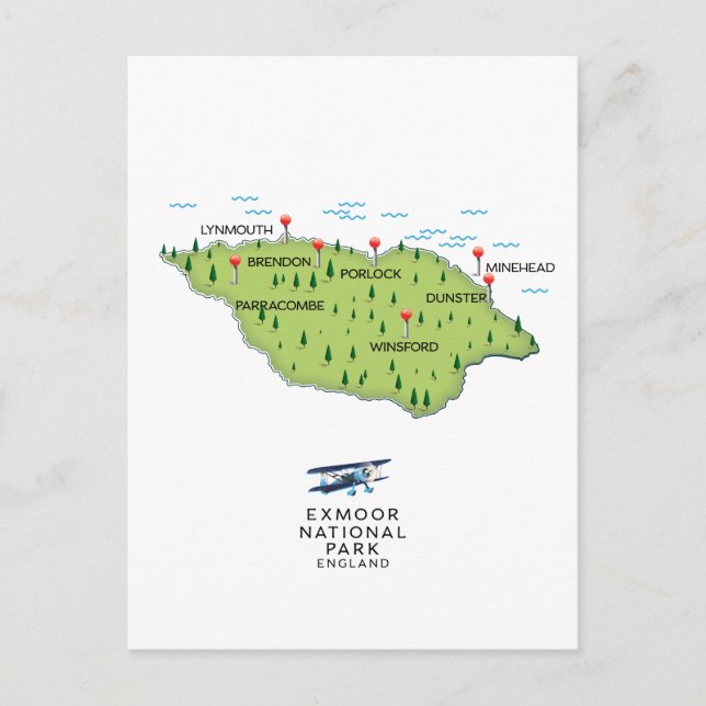 Exmoor National Park-karta Vykort (Framsida)