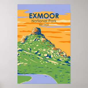 Exmoor nationalpark Castle Rock England Vintage Poster