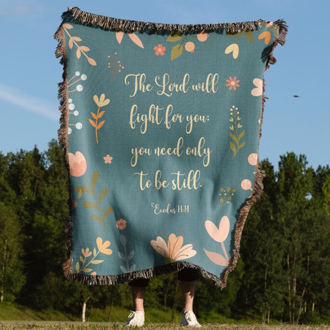 Exodus 14:14 Bohemian Teal Blommigt Bible Verse Filt (Skapare uppladdad)