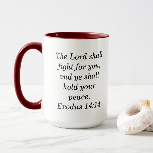 Exodus 14:14 Scripture Maroon Two-Tone Coffee Mugg (Med munk)
