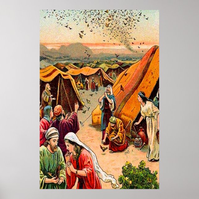 Exodus 16 Gud skickar Quail och Manna poster (Framsidan)