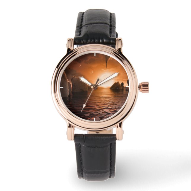 Exoplanet Trappist-1f från Isigen Nattsida. Armbandsur (Framsida)