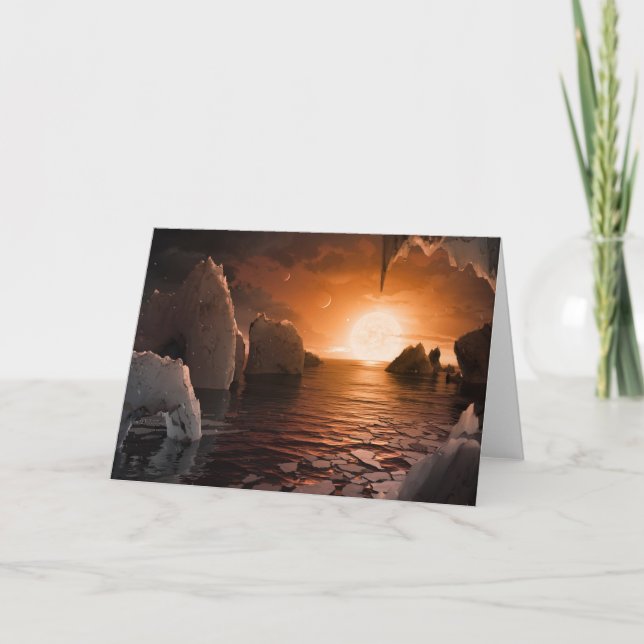 Exoplanet Trappist-1f från Isigen Nattsida. Kort (Framsida)