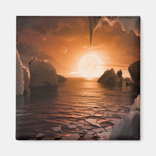 Exoplanet Trappist-1f från Isigen Nattsida. Magnet