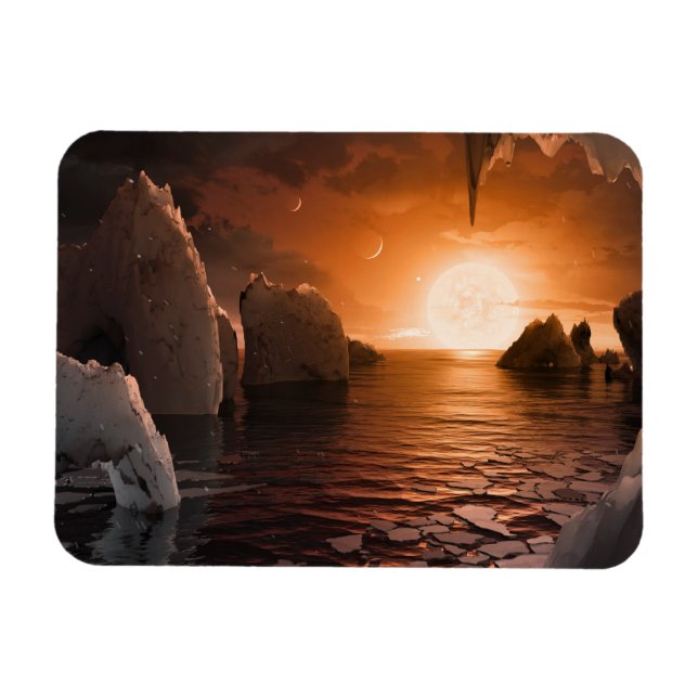 Exoplanet Trappist-1f från Isigen Nattsida. Magnet (Horisontell)