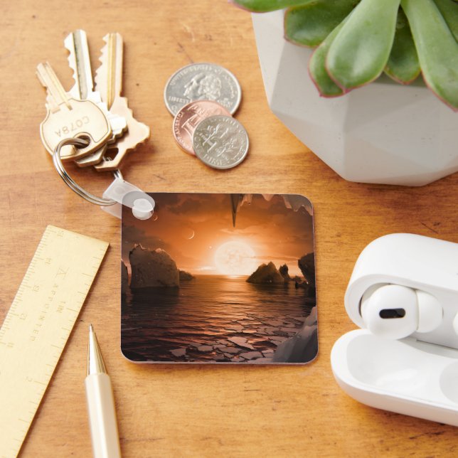 Exoplanet Trappist-1f från Isigen Nattsida. Nyckelring (Skrivbord)