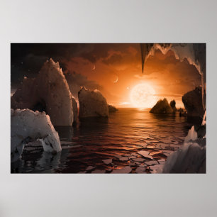 Exoplanet Trappist-1f från Isigen Nattsida. Poster