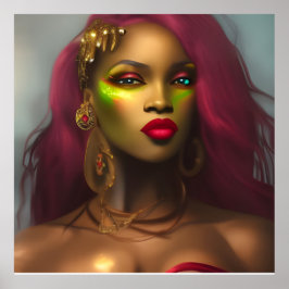 Exotic African Glamous (kvinna) röd läppar rosa gu Poster