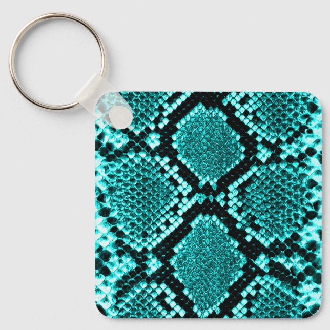 Exotic Aqua Diamond Rattlesnake Skin Animal Print Nyckelring (Framsida)