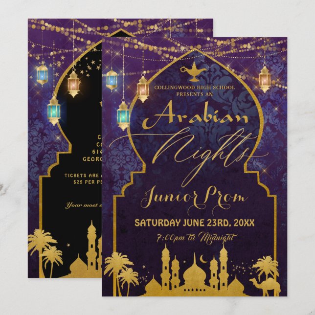Exotic Arabian Nattlanternor High School Prom Inbjudningar (Fram/baksida)