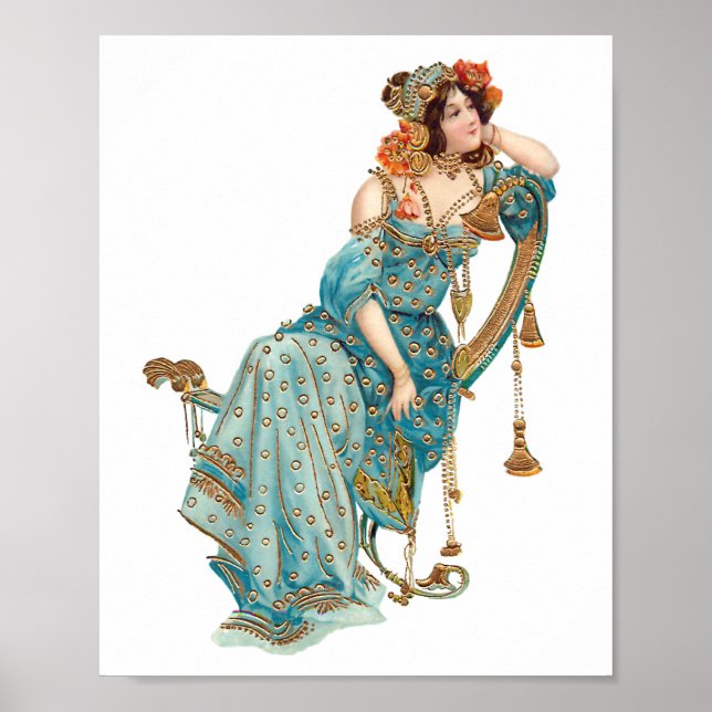 Exotic Art nouveau Beauty i Teal Robes Poster (Framsidan)