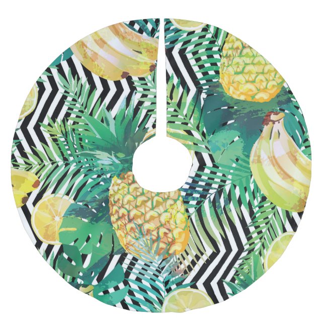 Exotic Bananas Lemons Tropical Seamless Julgransmatta Borstad Polyester (Framsidan)