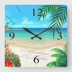 EXotic Beach BE MIG ATT DRA NAMNEN I SAND Fyrkantig Klocka