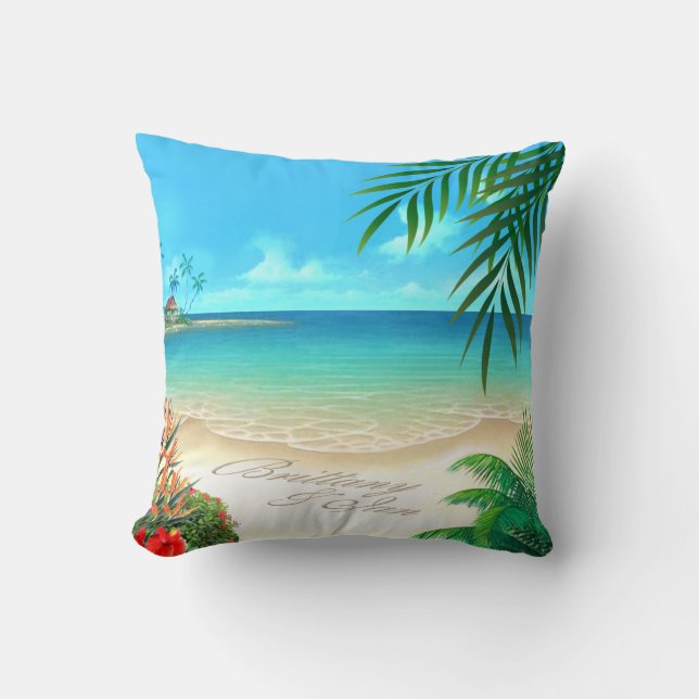 Exotic Beach Tropical ber mig att lägga till namn  Kudde (Framsida)