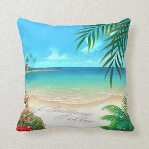 Exotic Beach Tropical ber mig att lägga till namn Kudde