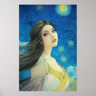 Exotic Beauty in in Starry Night, Van Gogh Stil Ar Poster