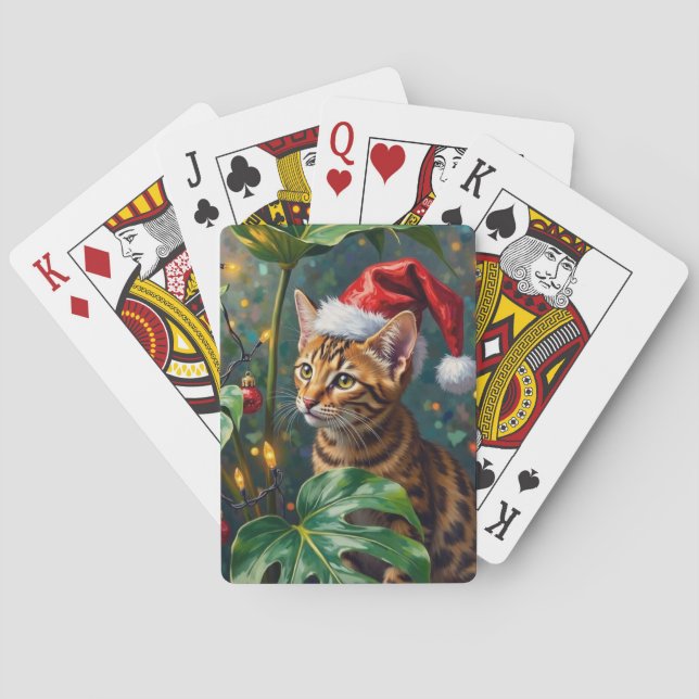 Exotic Bengal Cat Jungle Christmas Playtime Art Casinokort (Baksidan)